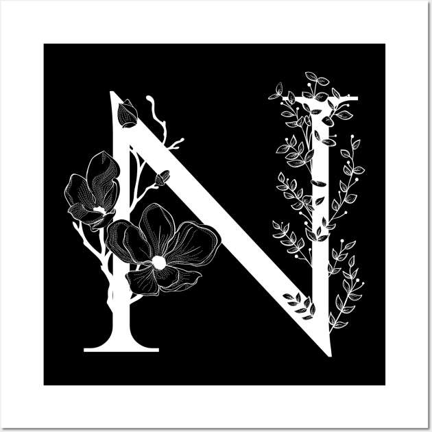 Letter N Monogram - Floral Initial Wall Art by ZenNature
